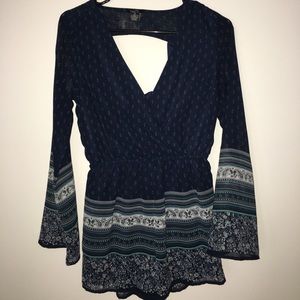 Blue floral print romper